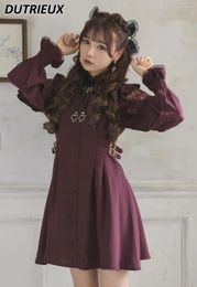 Casual Dresses Japanese Style Women Lolita Dress For Long Sleeve Lace Love Pendant Ribbon Bow Mass Production Mine Midi Ladies