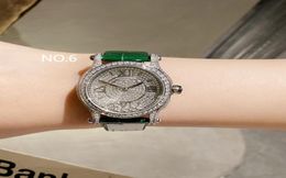 Brand Genuine Leather Watch Luxurious Full Diamond Dial Wrist Watch 7 Stones Moving Quartz Wristwatch Clock Women Happy Stone Watc6106614