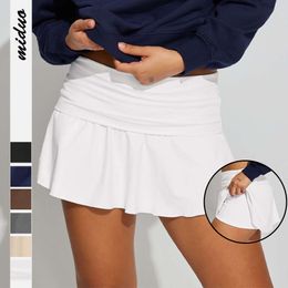 Solid color anti glare safety pants pleated spring women's small sports skirt A-line F51430