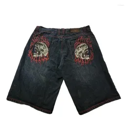 Men's Shorts Skull Dark Goth Oversized Casual Y2k Denim For Men 2000s American Street Hip-hop Couple Lazy Style Vintage Pants