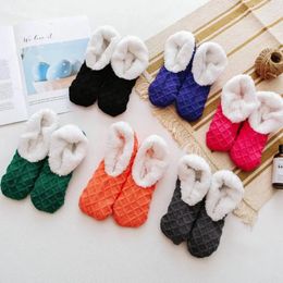 Women Socks Girls Sweet Home Slippers Indoor Solid Colour Plush Floor Female Hosiery Coral Fleece Winter Shoes