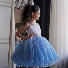 Girl's Dresses New girl Princess gauze fluffy dress Sequin gradient blue Tutu party dress formal communion maintenance evening dress girl Y240514