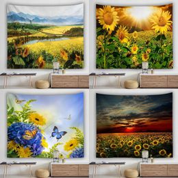 Tapestries Sunflower wall decorative tapestry Colourful rural style curtain fabric Background