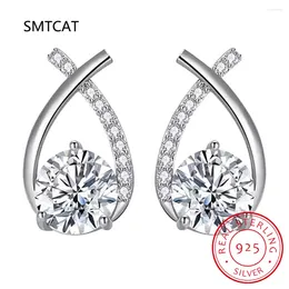 Stud Earrings Real 925 Silver Cross Fishtail 5mm Moissanite South Korea Simple Temperament Trendy Women's 2024