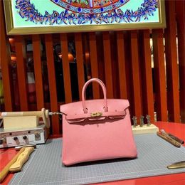Handmade Bag Family's Platinum Tote Wax Thread Sewing Handbag Bk25cm Milkshake Powder Epsom Top Layer Cow Leather Gold Buckle HI11