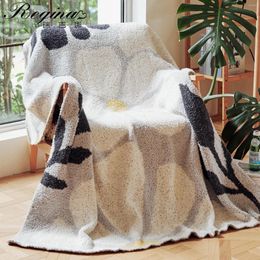 Blankets REGINA Boho Floral Leaves Jacquard Super Soft Hairy Microfiber Knitted Throw Blanket Home Decorative Bed Sofa