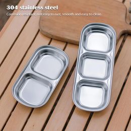 Plates 1/2/3/4-grid Divided Sauce Plate 304 Stainless Steel Compartment BBQ Seasoning Dip Corrosion Resistant For Camping Picnic