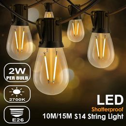 S14 Vintage Garland LED String Light EU Plug 220V 2W E26 E27 Plastic Bulb Shatterproof Waterproof Retro Garden Decorating Lights 240514