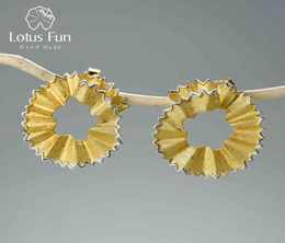 Lotus Fun Creative Pencil Shavings Design Stud Earrings Real 925 Sterling Silver 18K Gold Earrings for Women Gift Fine Jewellery 2104747573