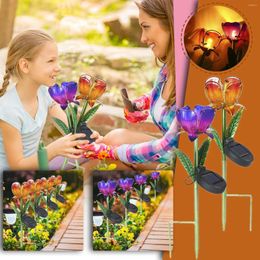 Decorative Flowers Metal Garden Outdoor Glass Lights Solar Decor Petal Flower Home Artificial Tulips