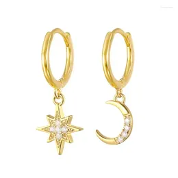 Hoop Earrings 925 Silver Plated Tassel Crystal Star Moon Earring For Women Girls Sweet Party Wedding Jewelry Eh375