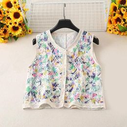 Women's Tanks Women Sleeveless V-Neck Colorblock Crocheted Sequins Crop Cardigans Top Colourful Flower Button Vests Waistcoat Outwear