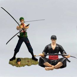 Action Toy Figures Anime EL Zoro VS Dracule Mihawk Figure One Piece Figures Black Roronoa Zoro Statue GK Sitting Model PVC Collection Doll Toy Gift Y240514