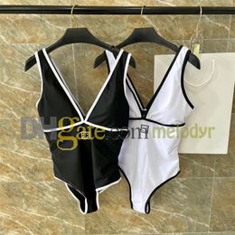 Sexy Deep V Swimwear Luxury Designer One Piece Swimsuit Letter Print Padded Bikinis for Women Quick Dry Hot Spring Bathing Suit