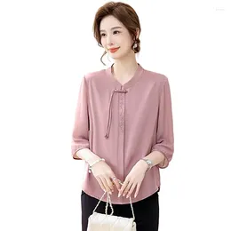 Women's T Shirts Spring Summer Elegant Korean Shirt Women Solid Color Seven-quarter Sleeve Lady Blouse Tops Aesthetic Chic Female