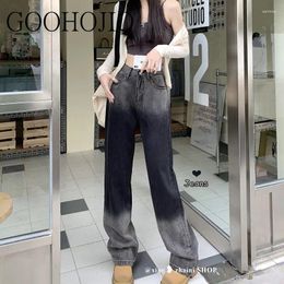 Women's Jeans Gradient Black Women High Waist Straight Baggy Denim Pants Streetwear Pattern Design Fashion Wide Leg Trouser