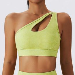 Lu Sport Bra Lemon LL Hot Selling OneShoulder Hollow Underwear Shockproof QuickDrying Paed Nude Sport Yoga One Shoulder Fiess Bra Woman Ta