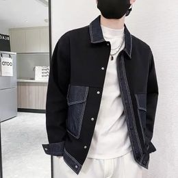 Denim Jackets Man Blazer Spliced Jeans Coat for Men Black on Board Korea Fast Delvery Rock Lxury Elatic Winter Outerwear Loose G 240514