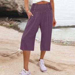 Women's Pants Wide Leg Cropped For Womens Soild Summer With Pockets Vertical Tube Slacks Baggy Thin Trousers Ladies Streetwears