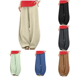 Women's Pants Women Vintage Cotton Linen Bloomers Wide Leg 2024 Spring Summer Straight Trousers Harajuku Solid Elasitic Waist