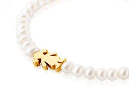 New Christams gift Jewellery Fashion white Freshwater Pearl steel titanium Girl charms beaded bracelet bears Jewellery for women3564329