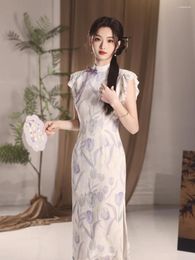 Ethnic Clothing Chinese Style Young Chiffon Tulip Printed Cheongsam High-end Exquisite Evening Dress Qipao