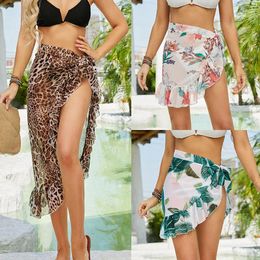 Womens Beach Tassel Dress Mini Ruffle Skirts Sarong Swimsuit Coverups Summer Bikini Wrap Sheer Scarf For Swimwear Cover-ups