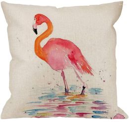 Pillow Cotton Linen Decorative Throw Case Cover Watercolour Bird Flamingo Square 18" Inch Indoor Outdoor Home Decoration