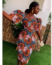 Ethnic Clothing 2024 Polyester African Dresses For Women Summer Half Sleeve Printing Knee-length Dress Print