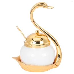 Storage Bottles Swan Sugar Bowl Condiment Pot Kitchen Canister Tea Container Jar Salt Aluminium Alloy Spice Glass Creamer