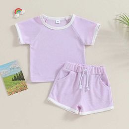 Clothing Sets 0-36months Baby Girl Summer Set Short Sleeve Contrast Trim Tops + Elastic Waist Shorts With Pocket Infant Girls 2 Piece Outfits
