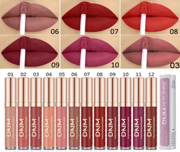 DNM 12 Colours matte lipsticks nonstick threaded tubular lip gloss 5ml brand waterproof long lasting makeup lips cosmetics8310176