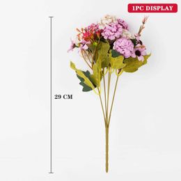 3PCS Decorative Flowers Wreaths 5 forks 15 Flower Head Artificial Flower Silk Hydrangea White Wedding Small Bouquet Fake Flower Party DIY Decor