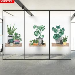 Window Stickers Green Plant Flower Pattern Non-adhesive Static Glass Film Wardrobe Sliding Door Sticker Balcony Bathroom Frosted