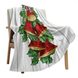 Blankets Christmas Pine Needles Red Bells Wood Grain Throw Blanket Soft Plush Warm Sofa Holiday Gifts