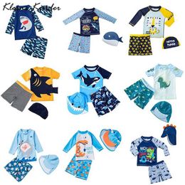 Two-Pieces Childrens swimsuit long sleeved swimsuit childrens swimming pool beach clothing UPF50 UV resistant swimsuit boys shark dinosaur swimsuitL2405