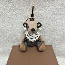 Designer plaid bear keychain ladies luxry sweater bear bag pendant key chain fashion car key ring with gift box