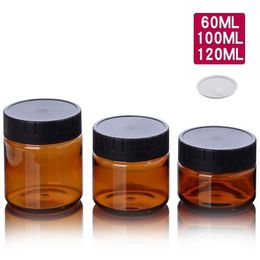 Amber PET Plastic Cosmetic Jars Face Hand Lotion Cream Bottles with Black Screw Cap 60ml 100ml 120ml Ejpoq Lwqcq