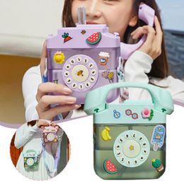 Water Bottles 400ML Creative Bottle Telephone Shape Children Straw Cup With Adjustable Strap Kids Portable Leak Proof Drinking