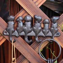 Hooks Retro Six Dogs Cast Iron Wall Mounted Hook With Four Hangers European Antique Rustic Home Garden Decor Metal Animal Statues Rack