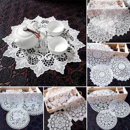 Table Mats 15/20/25cm Europen-Style Dining Placemat Lace Embroidered Hollow Tablecloth Household Coffee Tea Mat Decoration