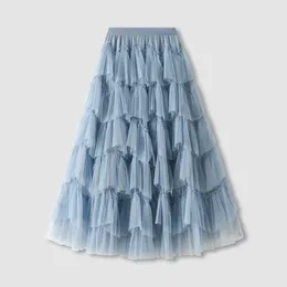 Skirts Women's Fashion A Line Pleated Skirt Maxi Length Tutu Ruffle Mesh Large Swing Vintage Chiffon High Waist