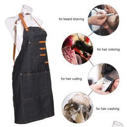 Cutting Cape Hair Dresser Salon Apron With 5 Pockets Hairdressing Cloth Dyeing For Barber Shop Black Jean Drop Delivery Products Care Dhvas