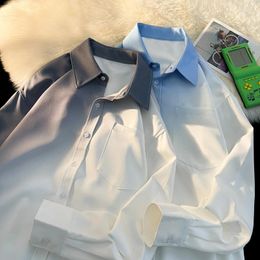 Men's Casual Shirts Korean Style Fashion Drape For Men Contrast Colour Long Sleeve Ice Silk Smart Comfortable Button Up Shirt A98