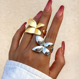 Exaggerated French Style Butterfly Open Rings For Women Unisex Geometric Gold Silver Color Knuckle Joint Ring