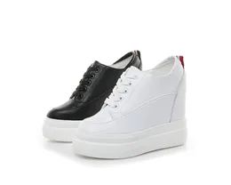 Fitness Shoes Leather White Thick Spring Hidden Wedge Korean Version Of The Wild Platform Casual