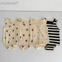 Rompers 2017 Summer New Baby Girl Boys Casual Cotton jumpsuit Sleeveless Newborn Print Tight FitL240514L240502