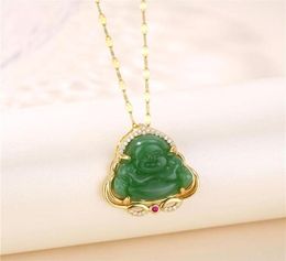 Pendant Necklaces Exquisite Emerald Imitation Jade Smiling Maitreya Buddha Guard For Women Girls Lucky Jewellery Birthday Gift6018004