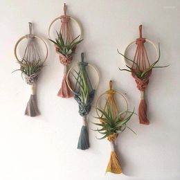 Tapestries Colourful Macrame Air Plant Holder Boho Wall Hanging Tapestry Pod Hanger Tassel Flower Basket Net Bag Woven Art Home Decor