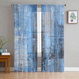 Curtain Blue Grey Oil Painting Texture Paint Sheer Curtains For Living Room Decoration Window Kitchen Tulle Voile